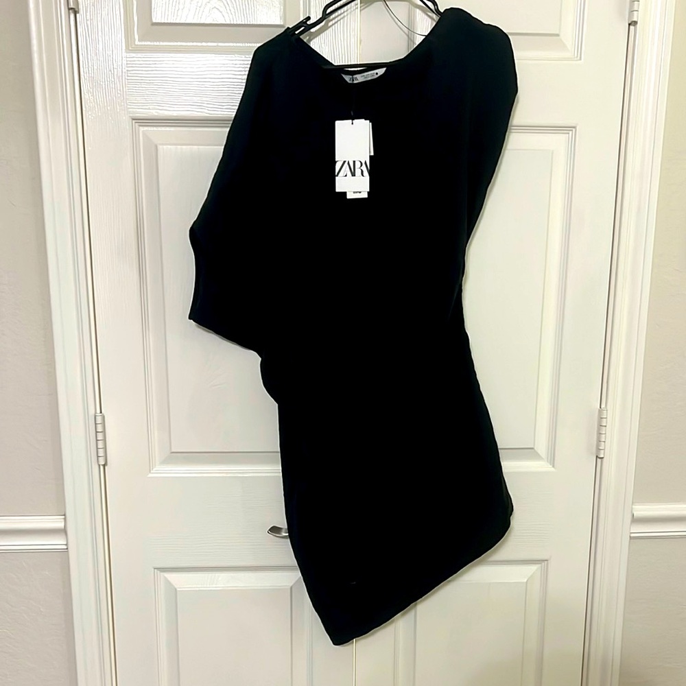 NWT Zara Black Asymmetrical Sheath Dress